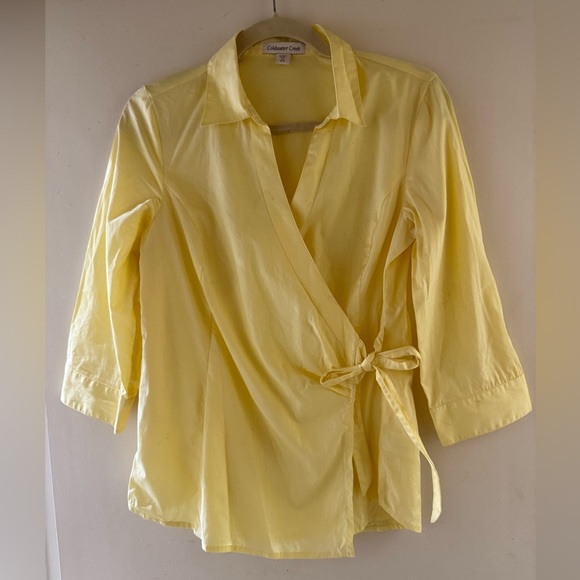 Yellow Wrap Blouse with 3/4 Sleeves - Picture 1 of 6